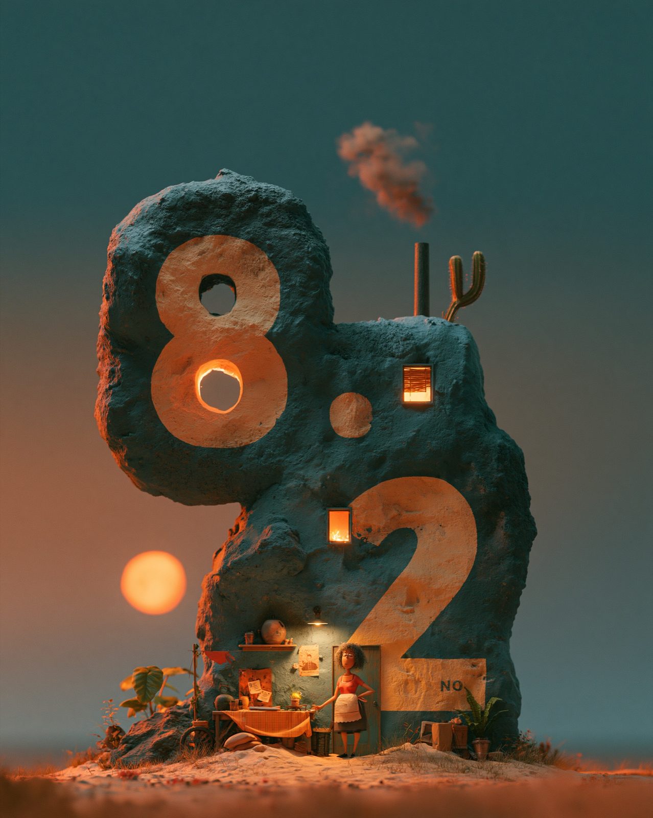 8.2 as a clay house at dusk